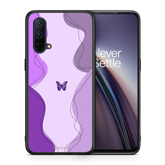 Θήκη Αγίου Βαλεντίνου OnePlus Nord CE 5G Purple Mariposa από τη Smartfits με σχέδιο στο πίσω μέρος και μαύρο περίβλημα | OnePlus Nord CE 5G Purple Mariposa case with colorful back and black bezels