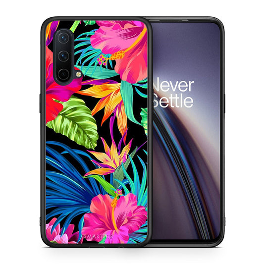 Θήκη OnePlus Nord CE 5G Tropical Flowers από τη Smartfits με σχέδιο στο πίσω μέρος και μαύρο περίβλημα | OnePlus Nord CE 5G Tropical Flowers case with colorful back and black bezels