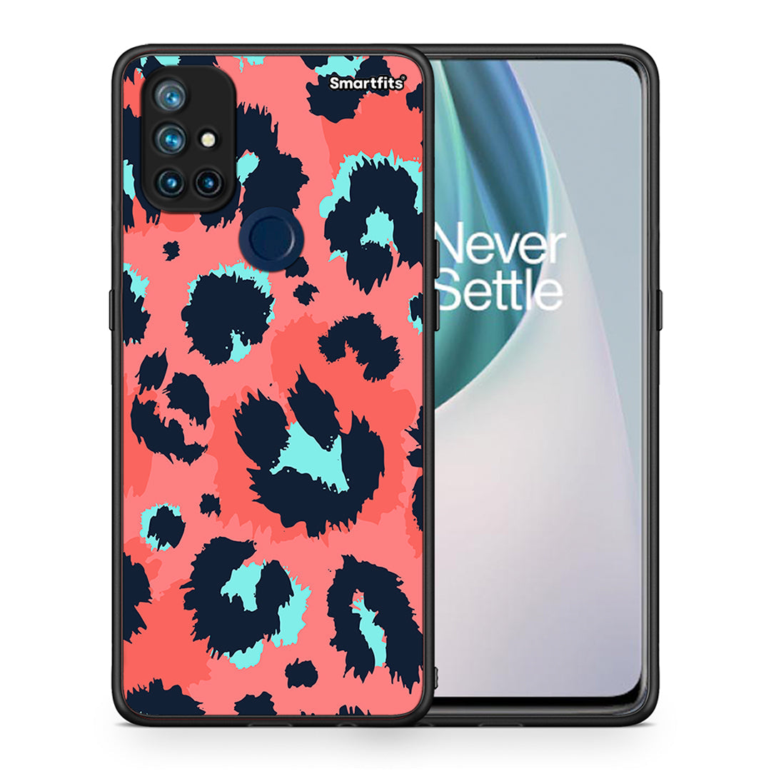 Θήκη OnePlus Nord N10 5G Pink Leopard Animal από τη Smartfits με σχέδιο στο πίσω μέρος και μαύρο περίβλημα | OnePlus Nord N10 5G Pink Leopard Animal case with colorful back and black bezels