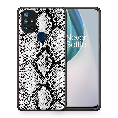 Θήκη OnePlus Nord N10 5G White Snake Animal από τη Smartfits με σχέδιο στο πίσω μέρος και μαύρο περίβλημα | OnePlus Nord N10 5G White Snake Animal case with colorful back and black bezels