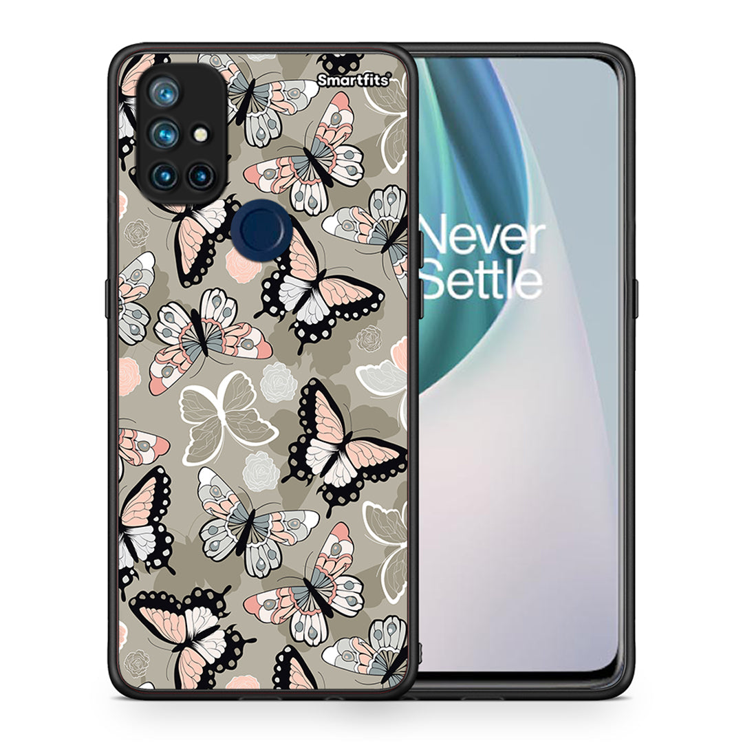 Θήκη OnePlus Nord N10 5G Butterflies Boho από τη Smartfits με σχέδιο στο πίσω μέρος και μαύρο περίβλημα | OnePlus Nord N10 5G Butterflies Boho case with colorful back and black bezels