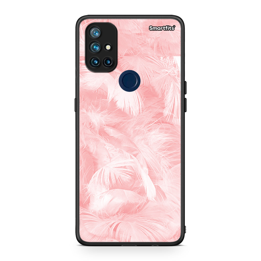 33 - OnePlus Nord N10 5G Pink Feather Boho case, cover, bumper