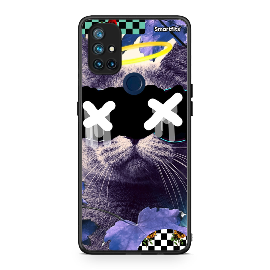 OnePlus Nord N10 5G Cat Collage θήκη από τη Smartfits με σχέδιο στο πίσω μέρος και μαύρο περίβλημα | Smartphone case with colorful back and black bezels by Smartfits
