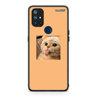 Thumbnail for OnePlus Nord N10 5G Cat Tongue θήκη από τη Smartfits με σχέδιο στο πίσω μέρος και μαύρο περίβλημα | Smartphone case with colorful back and black bezels by Smartfits