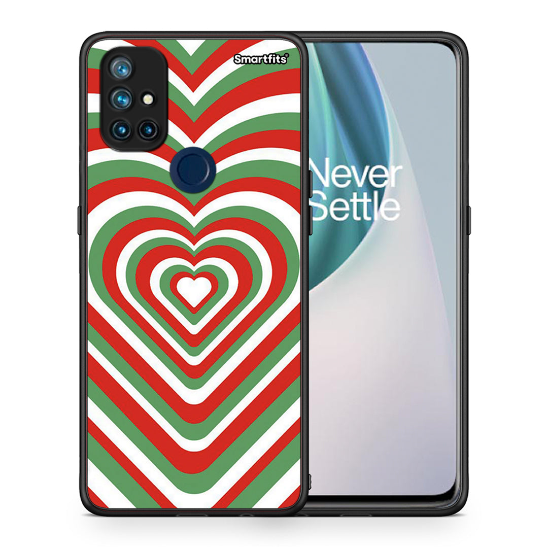 Θήκη OnePlus Nord N10 5G Christmas Hearts από τη Smartfits με σχέδιο στο πίσω μέρος και μαύρο περίβλημα | OnePlus Nord N10 5G Christmas Hearts case with colorful back and black bezels