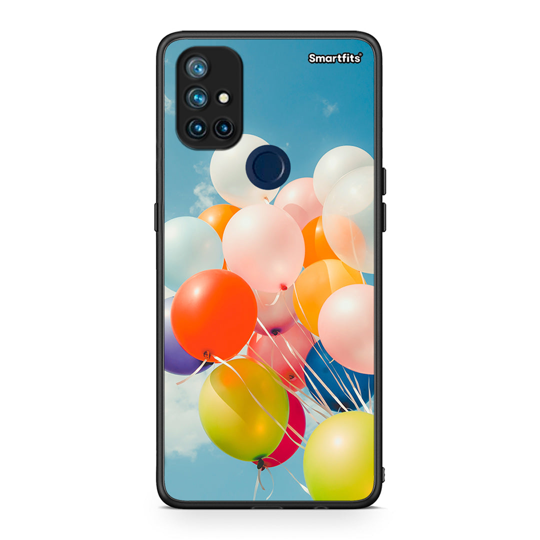 OnePlus Nord N10 5G Colorful Balloons θήκη από τη Smartfits με σχέδιο στο πίσω μέρος και μαύρο περίβλημα | Smartphone case with colorful back and black bezels by Smartfits