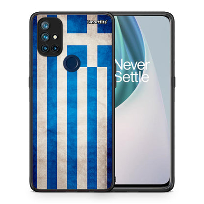 Θήκη OnePlus Nord N10 5G Greek Flag από τη Smartfits με σχέδιο στο πίσω μέρος και μαύρο περίβλημα | OnePlus Nord N10 5G Greek Flag case with colorful back and black bezels