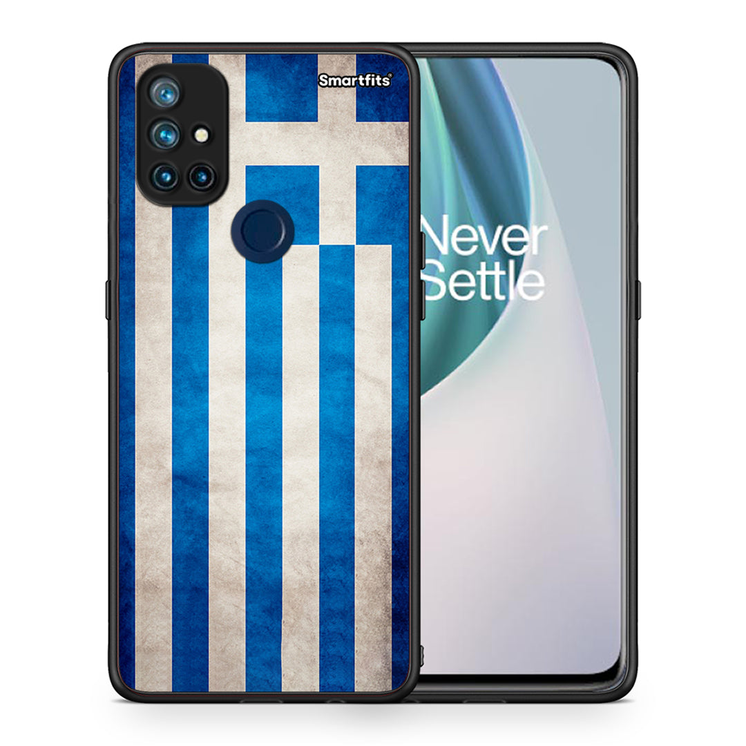 Θήκη OnePlus Nord N10 5G Greek Flag από τη Smartfits με σχέδιο στο πίσω μέρος και μαύρο περίβλημα | OnePlus Nord N10 5G Greek Flag case with colorful back and black bezels