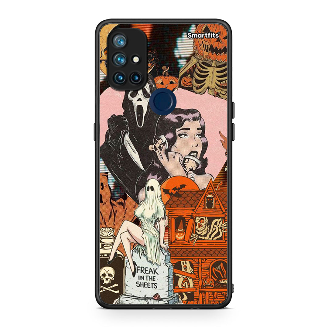 OnePlus Nord N10 5G Halloween Collage Θήκη από τη Smartfits με σχέδιο στο πίσω μέρος και μαύρο περίβλημα | Smartphone case with colorful back and black bezels by Smartfits