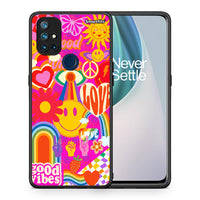 Thumbnail for Θήκη OnePlus Nord N10 5G Hippie Love από τη Smartfits με σχέδιο στο πίσω μέρος και μαύρο περίβλημα | OnePlus Nord N10 5G Hippie Love case with colorful back and black bezels