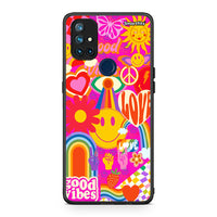Thumbnail for OnePlus Nord N10 5G Hippie Love θήκη από τη Smartfits με σχέδιο στο πίσω μέρος και μαύρο περίβλημα | Smartphone case with colorful back and black bezels by Smartfits