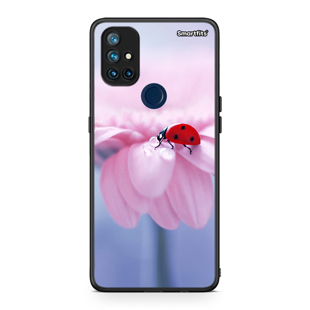 OnePlus Nord N10 5G Ladybug Flower θήκη από τη Smartfits με σχέδιο στο πίσω μέρος και μαύρο περίβλημα | Smartphone case with colorful back and black bezels by Smartfits