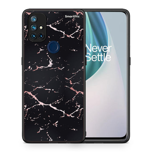 Θήκη OnePlus Nord N10 5G Black Rosegold Marble από τη Smartfits με σχέδιο στο πίσω μέρος και μαύρο περίβλημα | OnePlus Nord N10 5G Black Rosegold Marble case with colorful back and black bezels