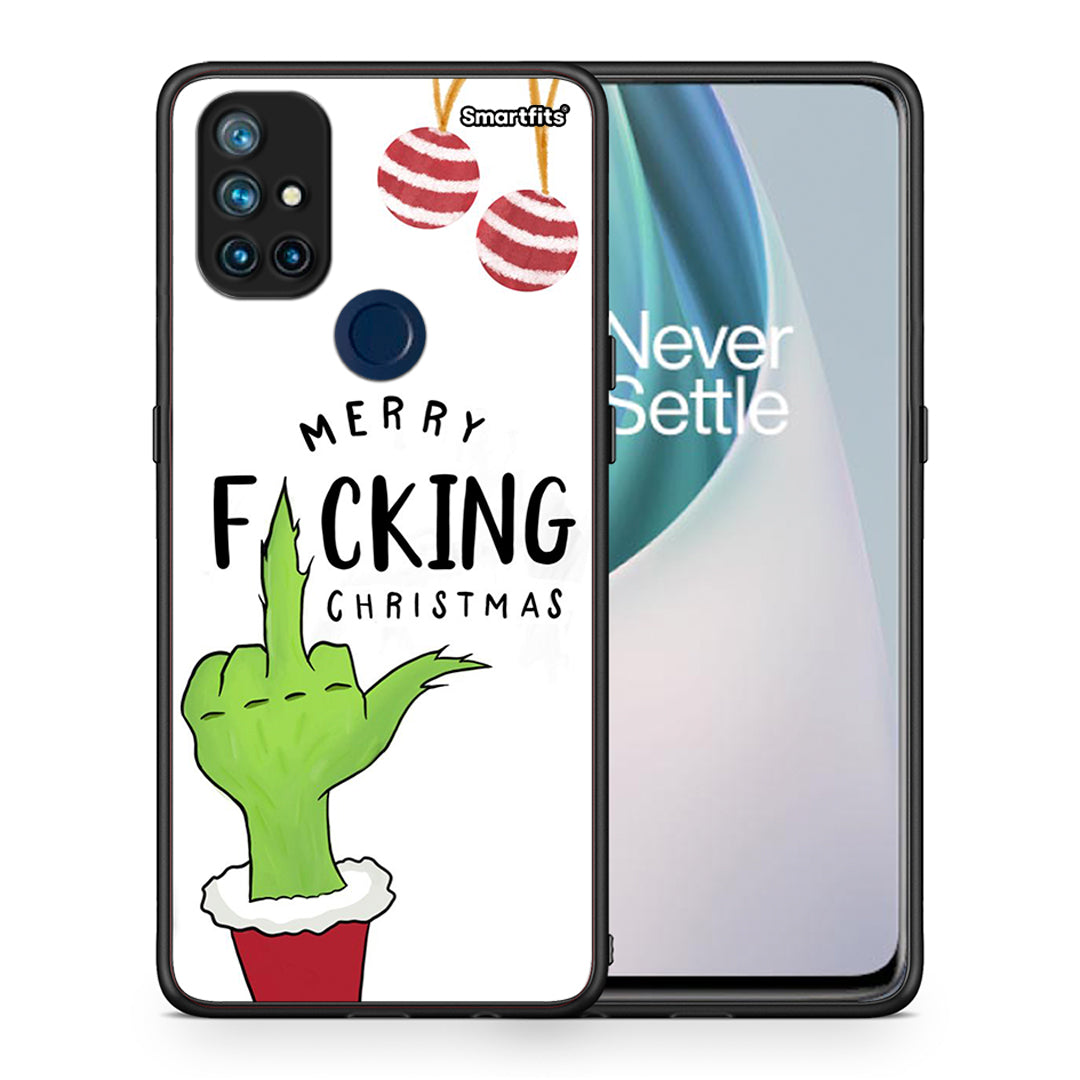 Θήκη OnePlus Nord N10 5G Merry F Xmas από τη Smartfits με σχέδιο στο πίσω μέρος και μαύρο περίβλημα | OnePlus Nord N10 5G Merry F Xmas case with colorful back and black bezels