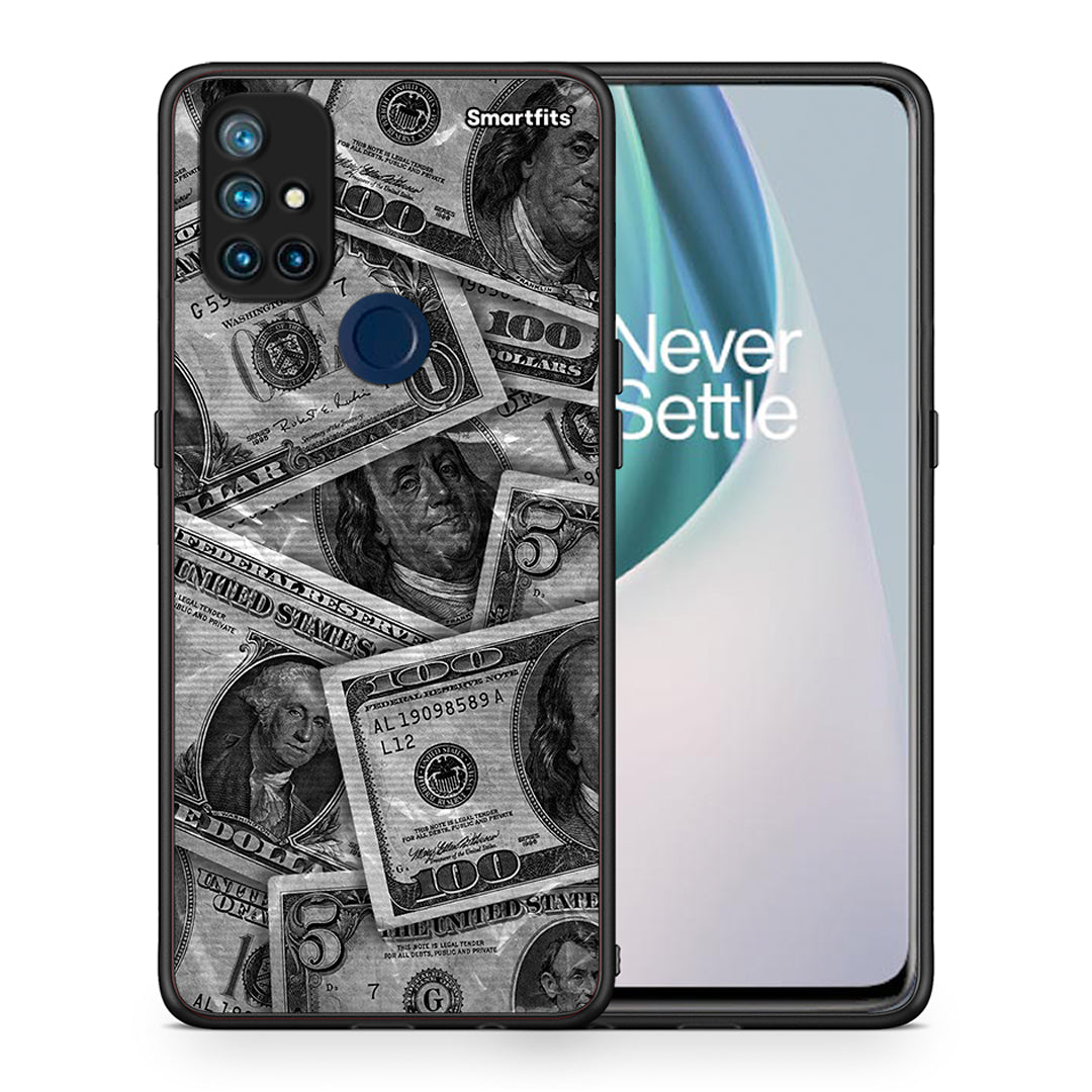Θήκη OnePlus Nord N10 5G Money Dollars από τη Smartfits με σχέδιο στο πίσω μέρος και μαύρο περίβλημα | OnePlus Nord N10 5G Money Dollars case with colorful back and black bezels