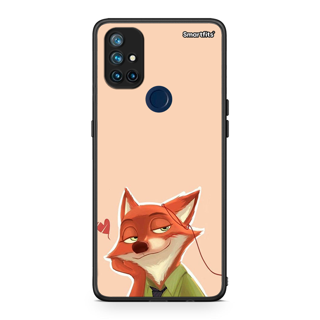 OnePlus Nord N10 5G Nick Wilde And Judy Hopps Love 1 θήκη από τη Smartfits με σχέδιο στο πίσω μέρος και μαύρο περίβλημα | Smartphone case with colorful back and black bezels by Smartfits