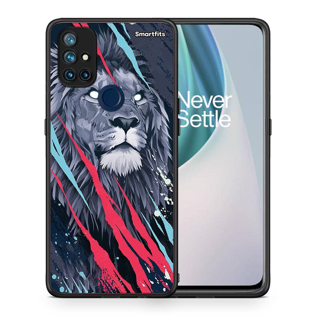 Θήκη OnePlus Nord N10 5G Lion Designer PopArt από τη Smartfits με σχέδιο στο πίσω μέρος και μαύρο περίβλημα | OnePlus Nord N10 5G Lion Designer PopArt case with colorful back and black bezels