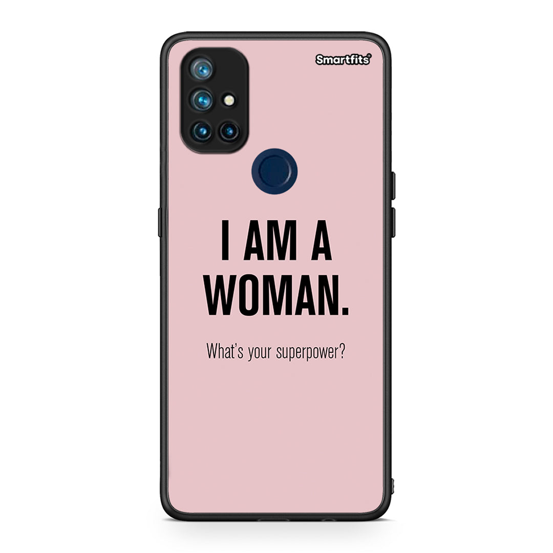 OnePlus Nord N10 5G Superpower Woman θήκη από τη Smartfits με σχέδιο στο πίσω μέρος και μαύρο περίβλημα | Smartphone case with colorful back and black bezels by Smartfits