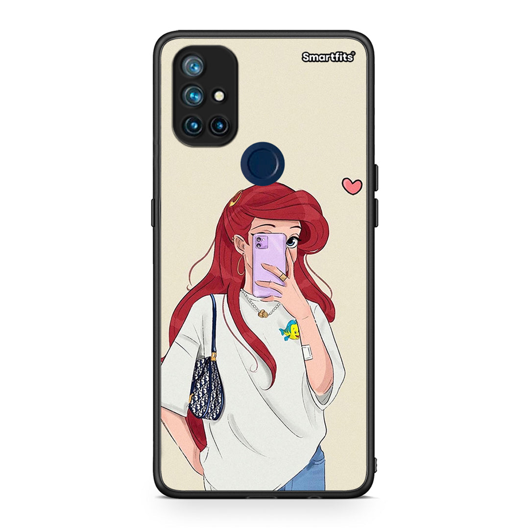 OnePlus Nord N10 5G Walking Mermaid Θήκη από τη Smartfits με σχέδιο στο πίσω μέρος και μαύρο περίβλημα | Smartphone case with colorful back and black bezels by Smartfits