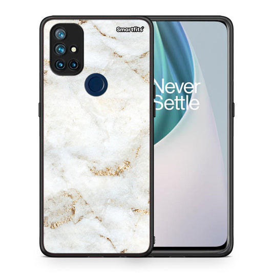 Θήκη OnePlus Nord N10 5G White Gold Marble από τη Smartfits με σχέδιο στο πίσω μέρος και μαύρο περίβλημα | OnePlus Nord N10 5G White Gold Marble case with colorful back and black bezels