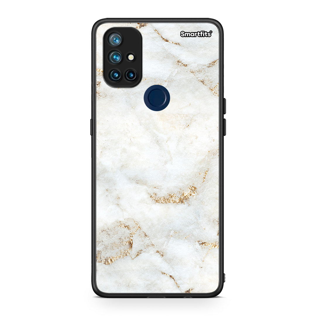 OnePlus Nord N10 5G White Gold Marble θήκη από τη Smartfits με σχέδιο στο πίσω μέρος και μαύρο περίβλημα | Smartphone case with colorful back and black bezels by Smartfits