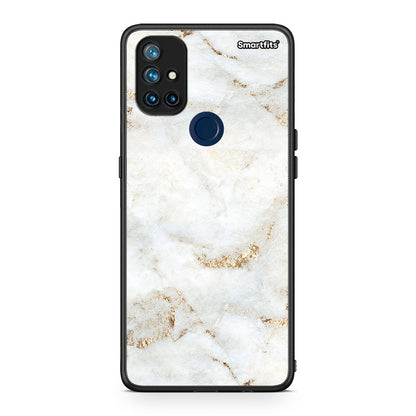 OnePlus Nord N10 5G White Gold Marble θήκη από τη Smartfits με σχέδιο στο πίσω μέρος και μαύρο περίβλημα | Smartphone case with colorful back and black bezels by Smartfits