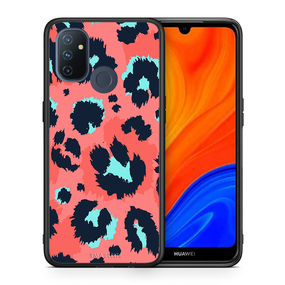 Θήκη OnePlus Nord N100 Pink Leopard Animal από τη Smartfits με σχέδιο στο πίσω μέρος και μαύρο περίβλημα | OnePlus Nord N100 Pink Leopard Animal case with colorful back and black bezels