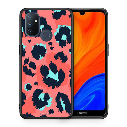 Θήκη OnePlus Nord N100 Pink Leopard Animal από τη Smartfits με σχέδιο στο πίσω μέρος και μαύρο περίβλημα | OnePlus Nord N100 Pink Leopard Animal case with colorful back and black bezels