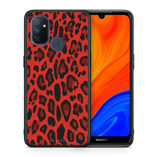 Θήκη OnePlus Nord N100 Red Leopard Animal από τη Smartfits με σχέδιο στο πίσω μέρος και μαύρο περίβλημα | OnePlus Nord N100 Red Leopard Animal case with colorful back and black bezels