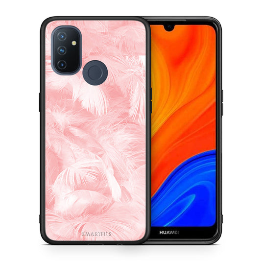 Θήκη OnePlus Nord N100 Pink Feather Boho από τη Smartfits με σχέδιο στο πίσω μέρος και μαύρο περίβλημα | OnePlus Nord N100 Pink Feather Boho case with colorful back and black bezels