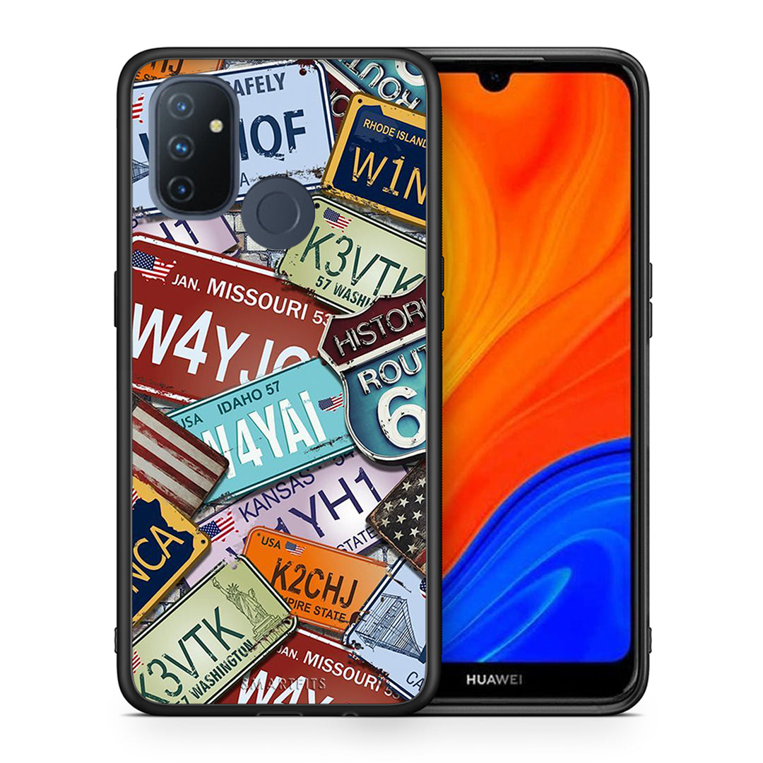 Θήκη OnePlus Nord N100 Car Plates από τη Smartfits με σχέδιο στο πίσω μέρος και μαύρο περίβλημα | OnePlus Nord N100 Car Plates case with colorful back and black bezels