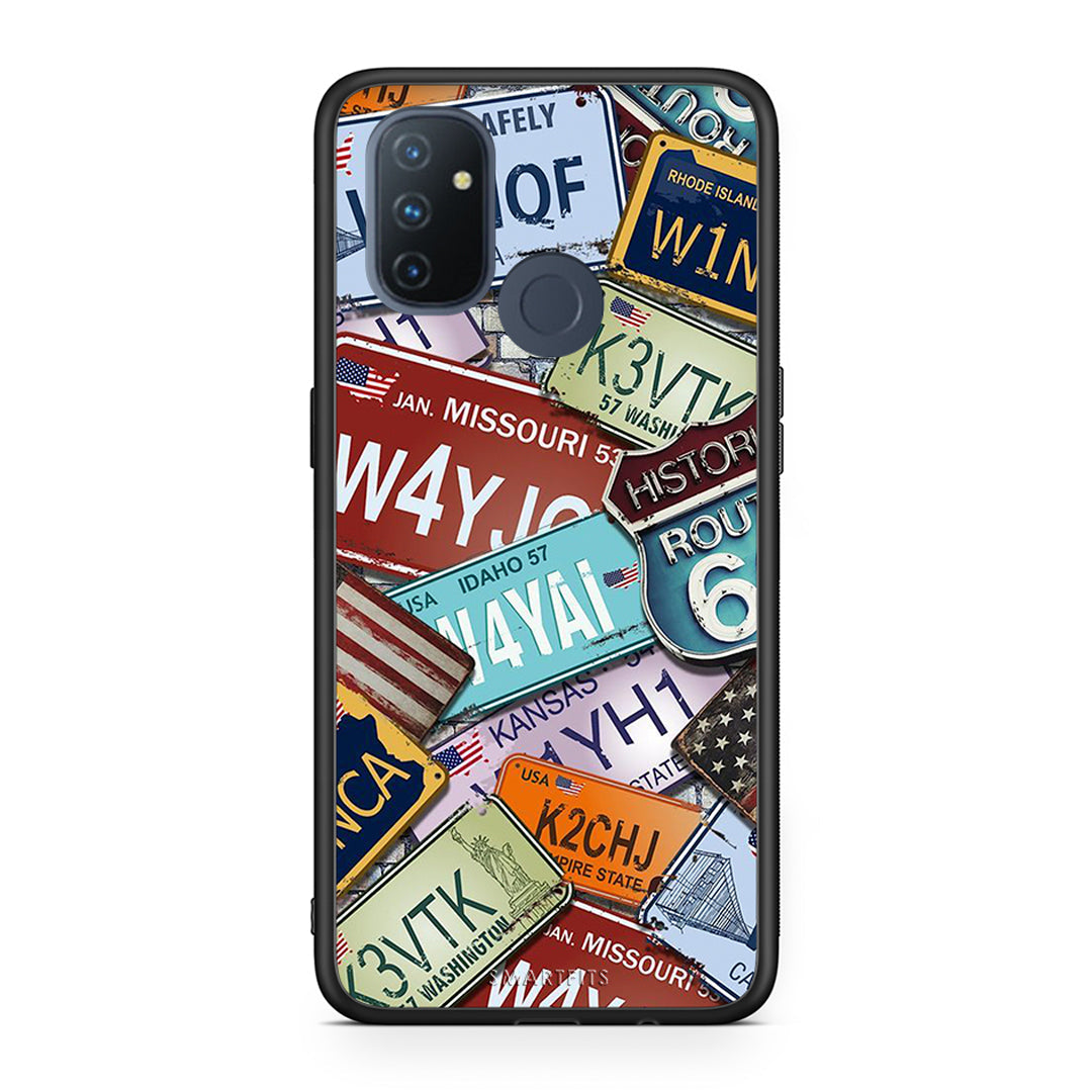 OnePlus Nord N100 Car Plates θήκη από τη Smartfits με σχέδιο στο πίσω μέρος και μαύρο περίβλημα | Smartphone case with colorful back and black bezels by Smartfits