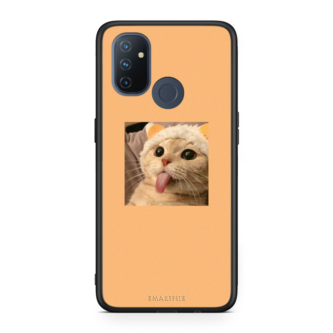 OnePlus Nord N100 Cat Tongue θήκη από τη Smartfits με σχέδιο στο πίσω μέρος και μαύρο περίβλημα | Smartphone case with colorful back and black bezels by Smartfits