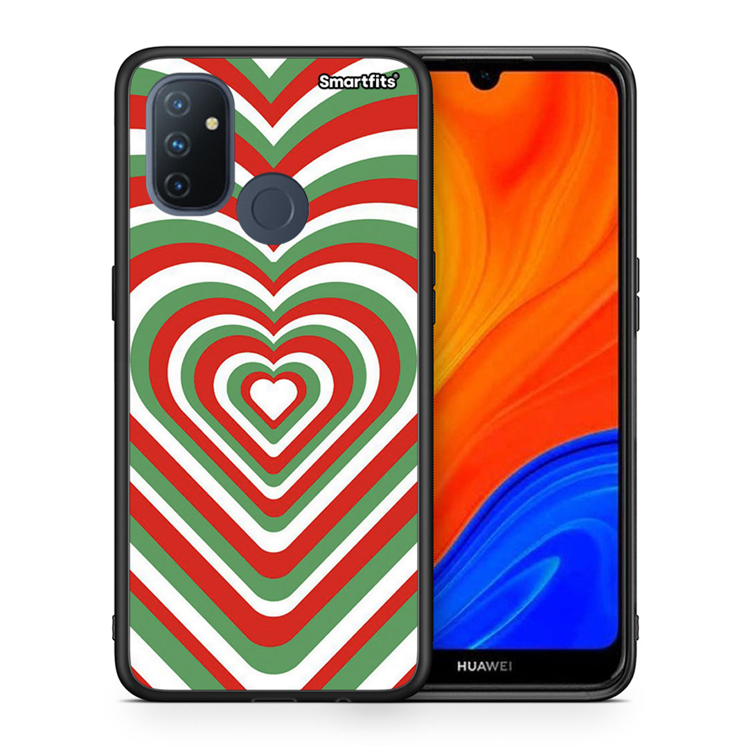 Θήκη OnePlus Nord N100 Christmas Hearts από τη Smartfits με σχέδιο στο πίσω μέρος και μαύρο περίβλημα | OnePlus Nord N100 Christmas Hearts case with colorful back and black bezels