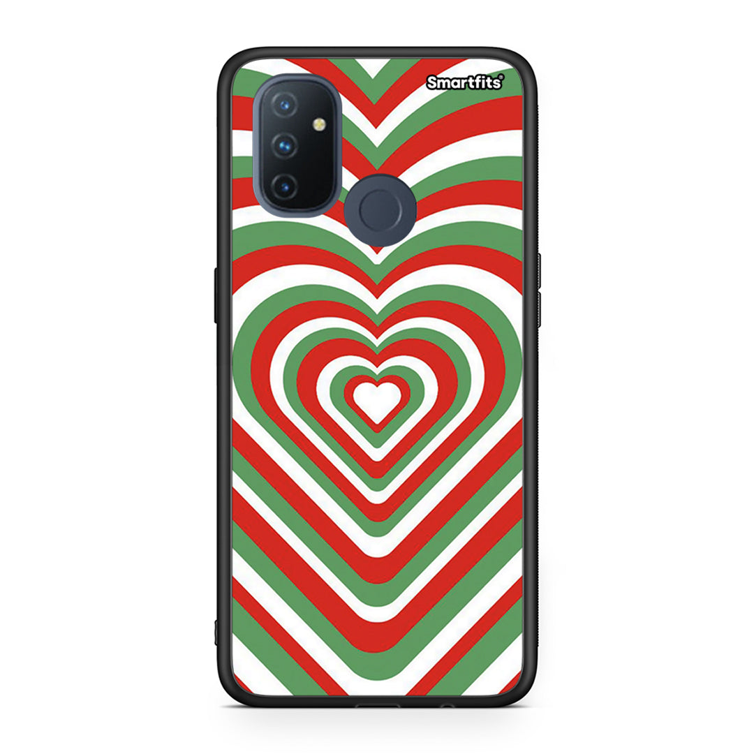 OnePlus Nord N100 Christmas Hearts θήκη από τη Smartfits με σχέδιο στο πίσω μέρος και μαύρο περίβλημα | Smartphone case with colorful back and black bezels by Smartfits