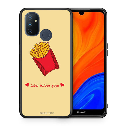 Θήκη Αγίου Βαλεντίνου OnePlus Nord N100 Fries Before Guys από τη Smartfits με σχέδιο στο πίσω μέρος και μαύρο περίβλημα | OnePlus Nord N100 Fries Before Guys case with colorful back and black bezels