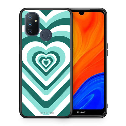 Θήκη OnePlus Nord N100 Green Hearts από τη Smartfits με σχέδιο στο πίσω μέρος και μαύρο περίβλημα | OnePlus Nord N100 Green Hearts case with colorful back and black bezels