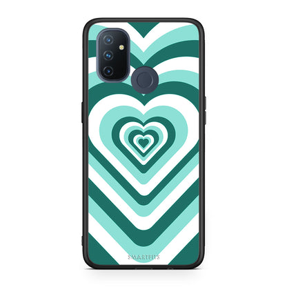 OnePlus Nord N100 Green Hearts θήκη από τη Smartfits με σχέδιο στο πίσω μέρος και μαύρο περίβλημα | Smartphone case with colorful back and black bezels by Smartfits