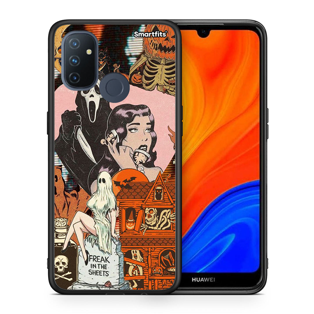 Θήκη OnePlus Nord N100 Halloween Collage από τη Smartfits με σχέδιο στο πίσω μέρος και μαύρο περίβλημα | OnePlus Nord N100 Halloween Collage case with colorful back and black bezels