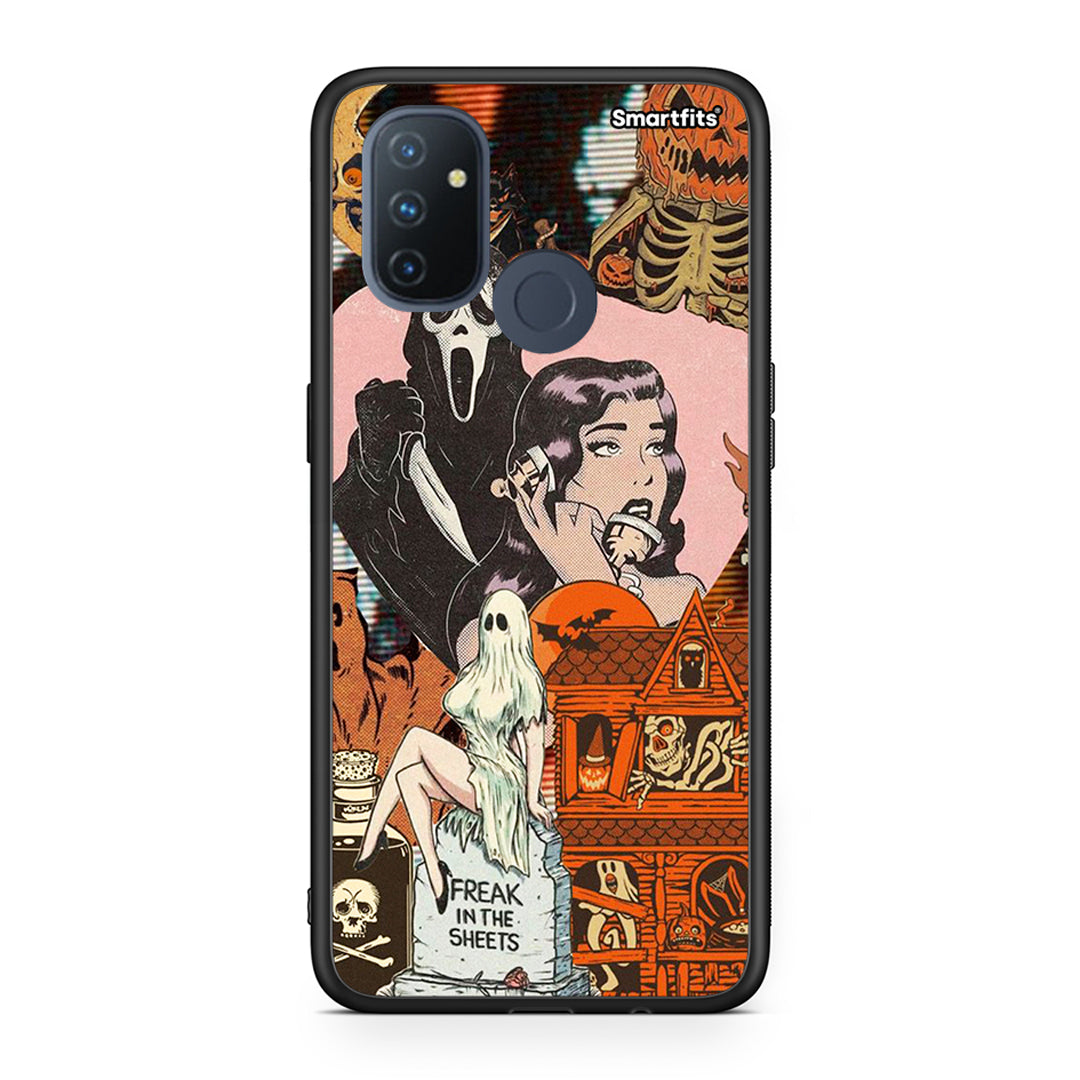 OnePlus Nord N100 Halloween Collage Θήκη από τη Smartfits με σχέδιο στο πίσω μέρος και μαύρο περίβλημα | Smartphone case with colorful back and black bezels by Smartfits