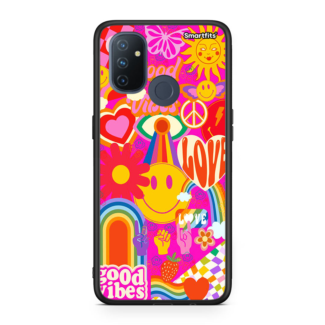 OnePlus Nord N100 Hippie Love θήκη από τη Smartfits με σχέδιο στο πίσω μέρος και μαύρο περίβλημα | Smartphone case with colorful back and black bezels by Smartfits