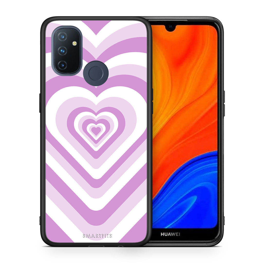 Θήκη OnePlus Nord N100 Lilac Hearts από τη Smartfits με σχέδιο στο πίσω μέρος και μαύρο περίβλημα | OnePlus Nord N100 Lilac Hearts case with colorful back and black bezels