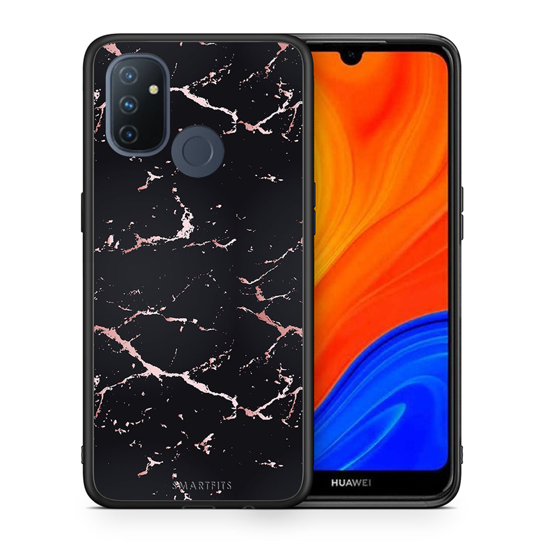 Θήκη OnePlus Nord N100 Black Rosegold Marble από τη Smartfits με σχέδιο στο πίσω μέρος και μαύρο περίβλημα | OnePlus Nord N100 Black Rosegold Marble case with colorful back and black bezels
