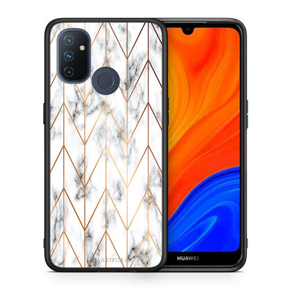 Θήκη OnePlus Nord N100 Gold Geometric Marble από τη Smartfits με σχέδιο στο πίσω μέρος και μαύρο περίβλημα | OnePlus Nord N100 Gold Geometric Marble case with colorful back and black bezels
