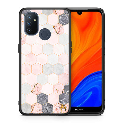 Θήκη OnePlus Nord N100 Hexagon Pink Marble από τη Smartfits με σχέδιο στο πίσω μέρος και μαύρο περίβλημα | OnePlus Nord N100 Hexagon Pink Marble case with colorful back and black bezels
