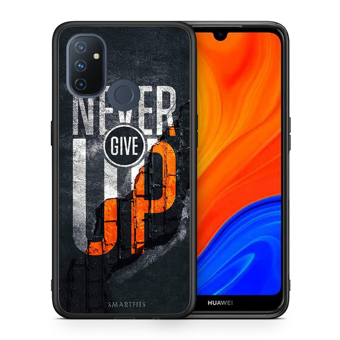 Θήκη Αγίου Βαλεντίνου OnePlus Nord N100 Never Give Up από τη Smartfits με σχέδιο στο πίσω μέρος και μαύρο περίβλημα | OnePlus Nord N100 Never Give Up case with colorful back and black bezels