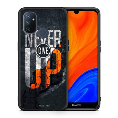 Θήκη Αγίου Βαλεντίνου OnePlus Nord N100 Never Give Up από τη Smartfits με σχέδιο στο πίσω μέρος και μαύρο περίβλημα | OnePlus Nord N100 Never Give Up case with colorful back and black bezels