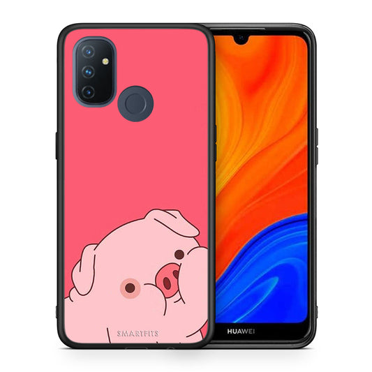 Θήκη Αγίου Βαλεντίνου OnePlus Nord N100 Pig Love 1 από τη Smartfits με σχέδιο στο πίσω μέρος και μαύρο περίβλημα | OnePlus Nord N100 Pig Love 1 case with colorful back and black bezels