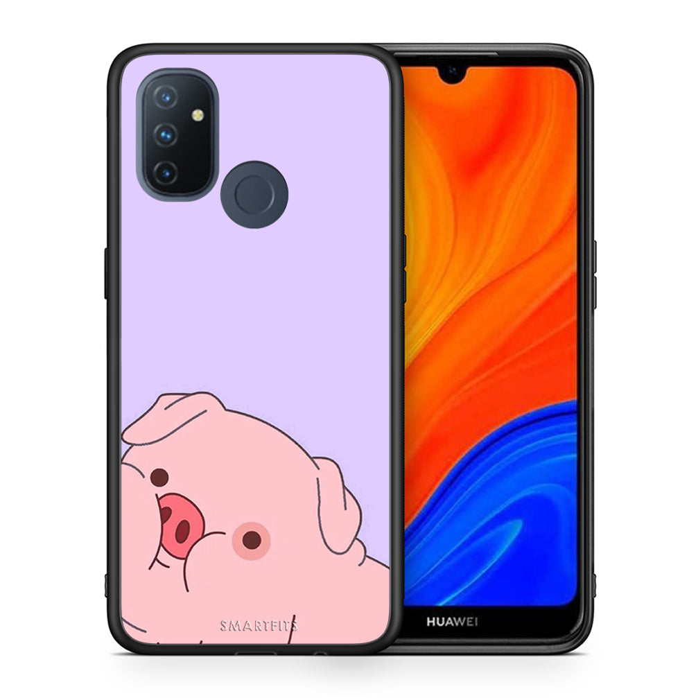 Θήκη Αγίου Βαλεντίνου OnePlus Nord N100 Pig Love 2 από τη Smartfits με σχέδιο στο πίσω μέρος και μαύρο περίβλημα | OnePlus Nord N100 Pig Love 2 case with colorful back and black bezels