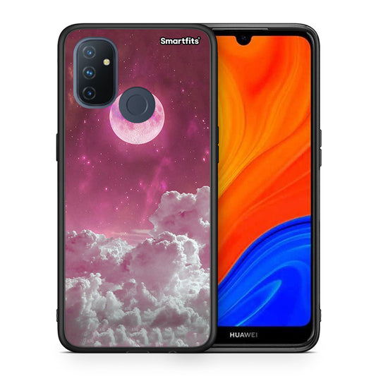 Θήκη OnePlus Nord N100 Pink Moon από τη Smartfits με σχέδιο στο πίσω μέρος και μαύρο περίβλημα | OnePlus Nord N100 Pink Moon case with colorful back and black bezels